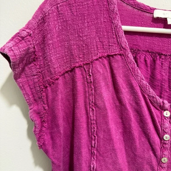 Anthropologie Eri Ali Julie Short Sleeve Henley Tunic Top Size S In Fucshia - Picture 6 of 8
